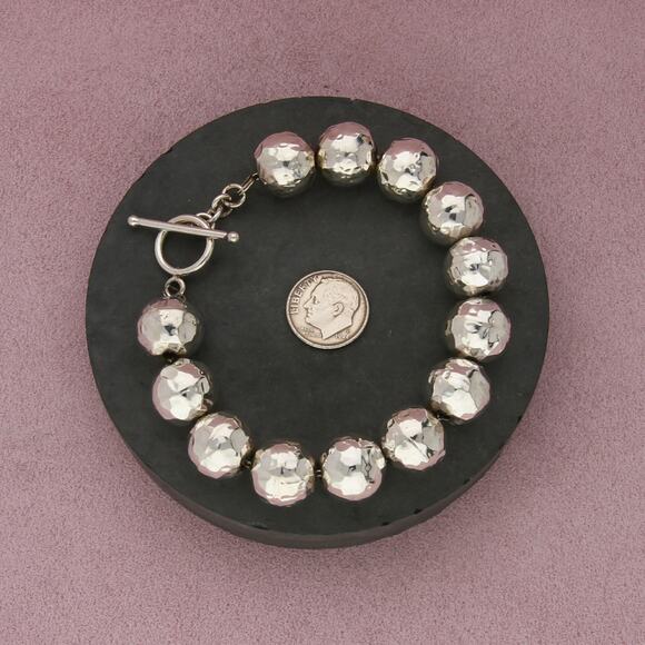 sterling silver chunky hammered bead toggle bracelet size 7in - Picture 2 of 3